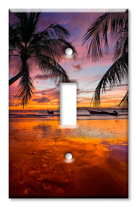 Decorative Printed Switch Plate - Electrical Switch Cover Wall Plate by Art Plates - Orange and Purple Sunrise at the Beach