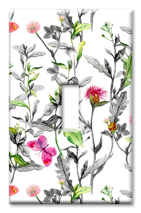 Decorative Printed OVERSIZED Switch Plate - Electrical Switch Cover JUMBO Wall Plate by Art Plates - Pink Butterflies on leaves