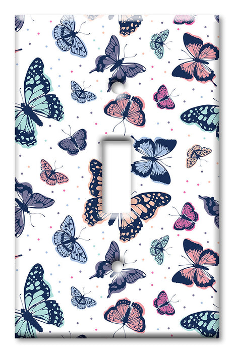 Decorative Printed Switch Plate - Electrical Switch Cover Wall Plate by Art Plates - Pink, Blue and Green Butterflies