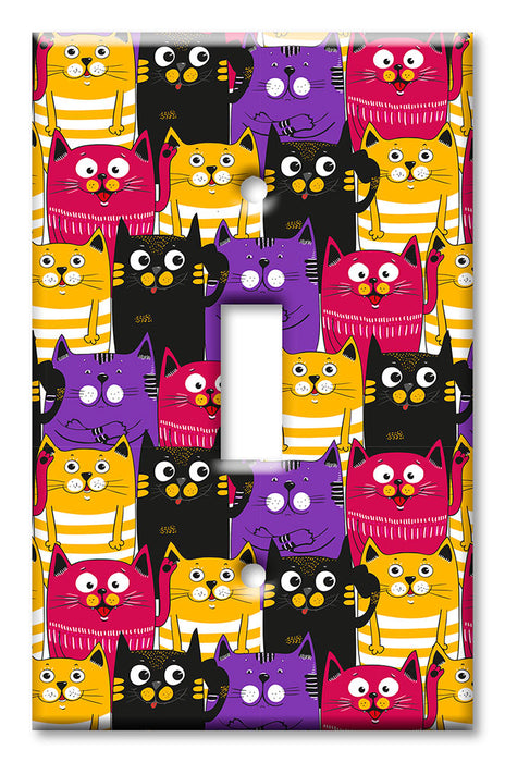 Decorative Printed OVERSIZED Switch Plate - Electrical Switch Cover JUMBO Wall Plate by Art Plates - Black, Purple and Orange Cat Toss