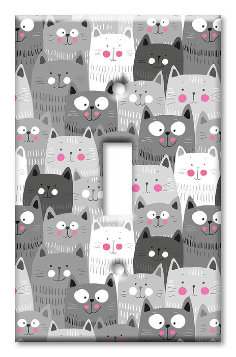 Decorative Printed OVERSIZED Switch Plate - Electrical Switch Cover JUMBO Wall Plate by Art Plates - Gray and White Cat Toss