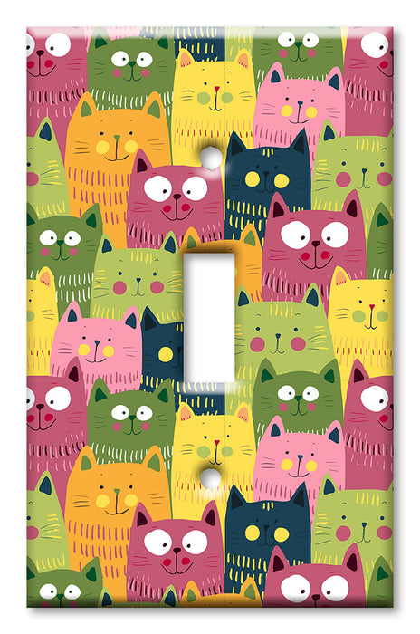 Decorative Printed OVERSIZED Switch Plate - Electrical Switch Cover JUMBO Wall Plate by Art Plates - Green, Pink and Orange Cat Toss