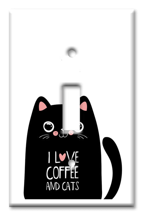 Decorative Printed OVERSIZED Switch Plate - Electrical Switch Cover JUMBO Wall Plate by Art Plates - I Love Coffee and Cats