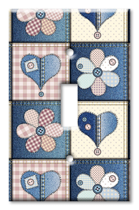 Decorative Printed OVERSIZED Switch Plate - Electrical Switch Cover JUMBO Wall Plate by Art Plates - Girly Denim Fabric Squares