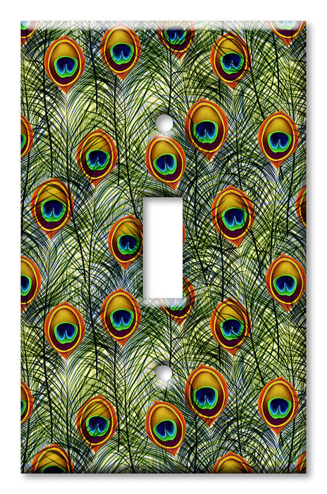 Decorative Printed OVERSIZED Switch Plate - Electrical Switch Cover JUMBO Wall Plate by Art Plates - Peacock Feathers