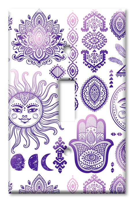 Decorative Printed OVERSIZED Switch Plate - Electrical Switch Cover JUMBO Wall Plate by Art Plates - Purple Sun and Moon Toss