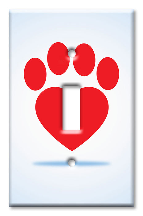 Decorative Printed OVERSIZED Switch Plate - Electrical Switch Cover JUMBO Wall Plate by Art Plates - Red Dog Paw Heart