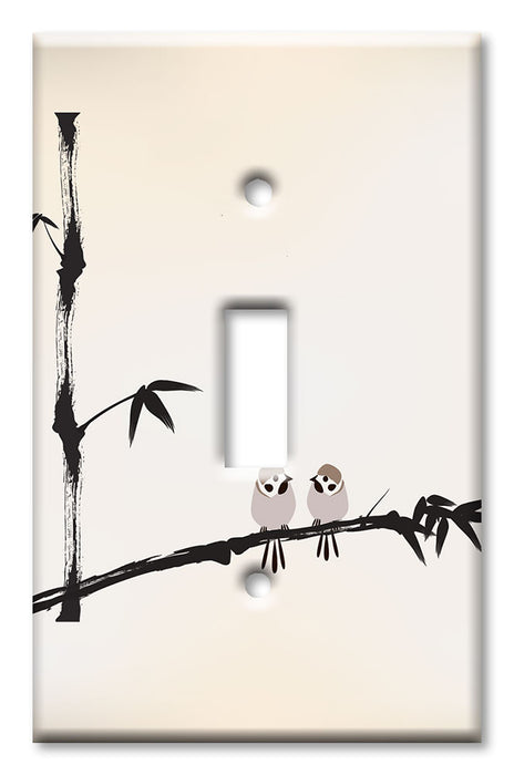 Decorative Printed OVERSIZED Switch Plate - Electrical Switch Cover JUMBO Wall Plate by Art Plates - Brown Birds on Bamboo