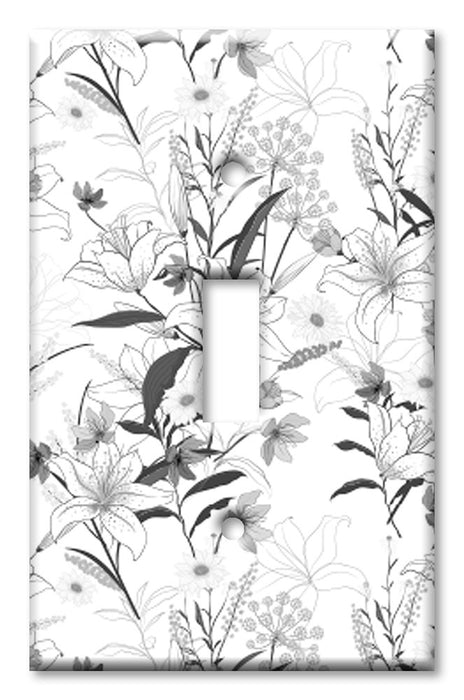 Decorative Printed OVERSIZED Switch Plate - Electrical Switch Cover JUMBO Wall Plate by Art Plates - Grayscale Floral Line Art