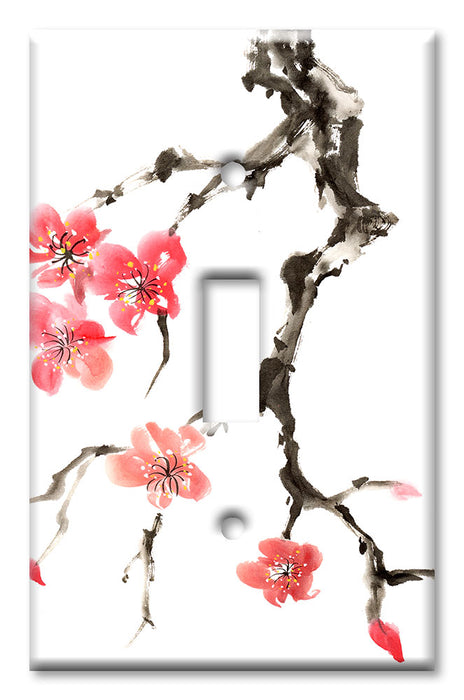 Decorative Printed OVERSIZED Switch Plate - Electrical Switch Cover JUMBO Wall Plate by Art Plates - Pink Cherry Blossoms