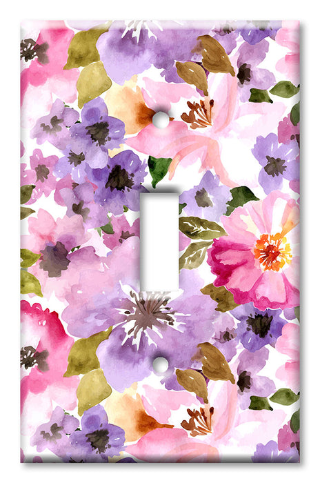 Decorative Printed Switch Plate - Electrical Switch Cover Wall Plate by Art Plates - Pink and Purple Flower Watercolor