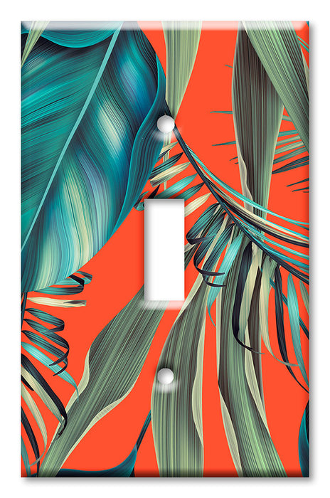 Decorative Printed OVERSIZED Switch Plate - Electrical Switch Cover JUMBO Wall Plate by Art Plates - Palm Fronds with Orange Background