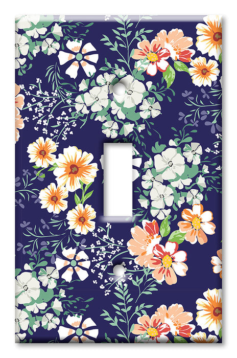 Decorative Printed OVERSIZED Switch Plate - Electrical Switch Cover JUMBO Wall Plate by Art Plates - White Flowers on Blue Background