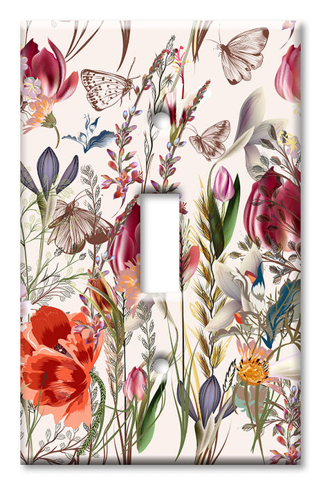 Decorative Printed OVERSIZED Switch Plate - Electrical Switch Cover JUMBO Wall Plate by Art Plates - Flowers and Butterflies