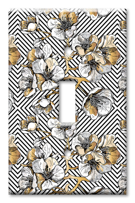 Decorative Printed OVERSIZED Switch Plate - Electrical Switch Cover JUMBO Wall Plate by Art Plates - White and Gold Flowers