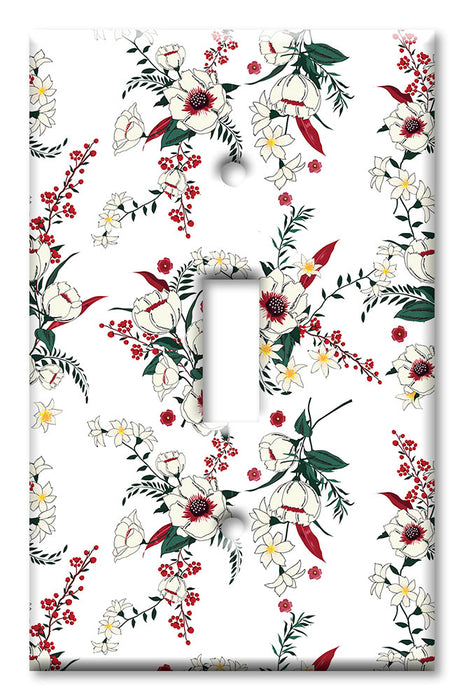 Decorative Printed OVERSIZED Switch Plate - Electrical Switch Cover JUMBO Wall Plate by Art Plates - Red and White Flower Toss