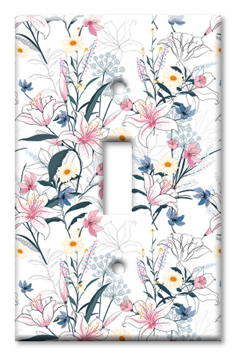 Decorative Printed OVERSIZED Switch Plate - Electrical Switch Cover JUMBO Wall Plate by Art Plates - Pink Flower Toss