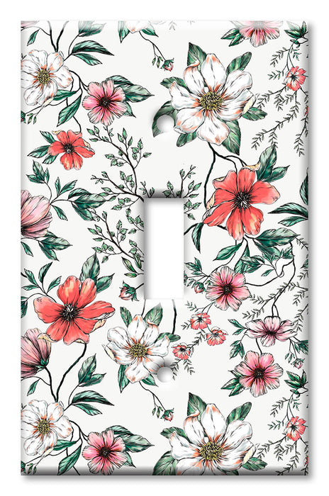 Decorative Printed OVERSIZED Switch Plate - Electrical Switch Cover JUMBO Wall Plate by Art Plates - Pink and White Flowers