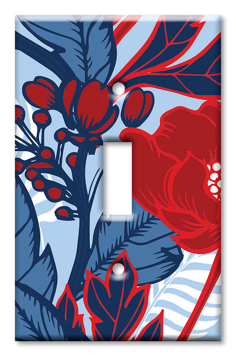 Decorative Printed OVERSIZED Switch Plate - Electrical Switch Cover JUMBO Wall Plate by Art Plates - Red and Blue Flowers