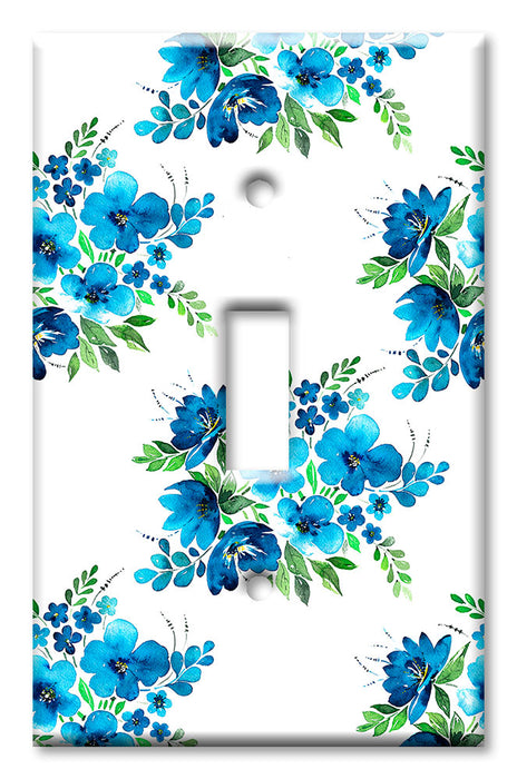 Decorative Printed OVERSIZED Switch Plate - Electrical Switch Cover JUMBO Wall Plate by Art Plates - Blue Flower Toss