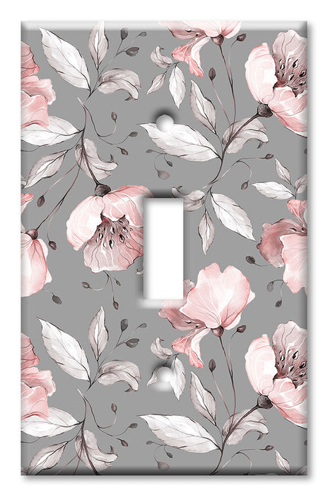 Decorative Printed OVERSIZED Switch Plate - Electrical Switch Cover JUMBO Wall Plate by Art Plates - Gray and Pink Flower Toss