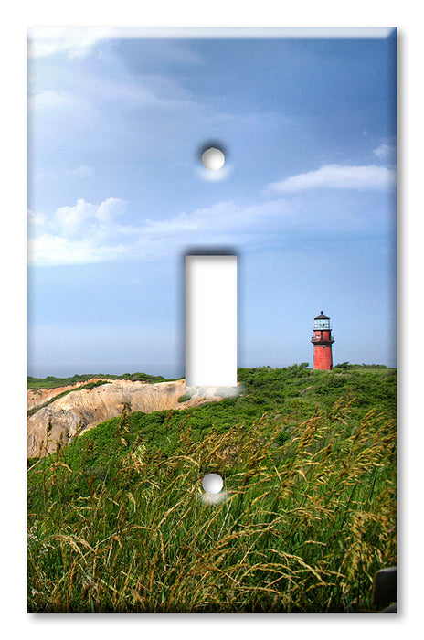 Decorative Printed Switch Plate - Electrical Switch Cover Wall Plate by Art Plates - Red Lighthouse in The Grass