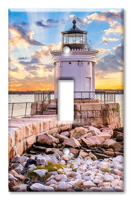 Decorative Printed OVERSIZED Switch Plate - Electrical Switch Cover JUMBO Wall Plate by Art Plates - White Lighthouse on the Rocks