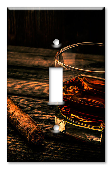 Decorative Printed OVERSIZED Switch Plate - Electrical Switch Cover JUMBO Wall Plate by Art Plates - Cigar and Whiskey