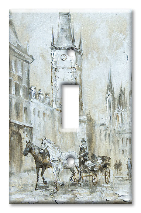 Decorative Printed OVERSIZED Switch Plate - Electrical Switch Cover JUMBO Wall Plate by Art Plates - Horse Drawn Carriage in London