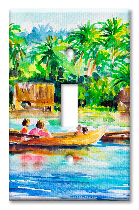 Decorative Printed OVERSIZED Switch Plate - Electrical Switch Cover JUMBO Wall Plate by Art Plates - Canoes on the River