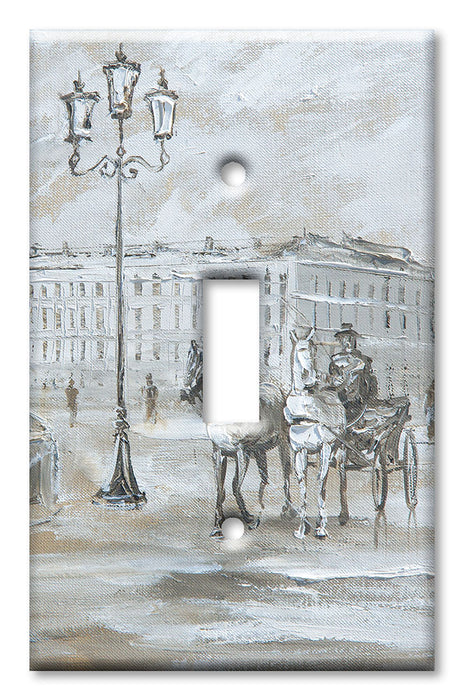 Decorative Printed OVERSIZED Switch Plate - Electrical Switch Cover JUMBO Wall Plate by Art Plates - Horse Drawn Carriage in the Streets