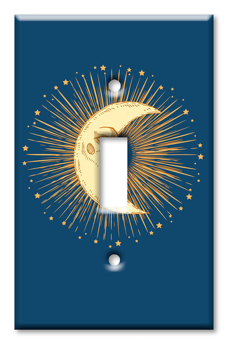 Decorative Printed Switch Plate - Electrical Switch Cover Wall Plate by Art Plates - Golden Moon with Blue Background