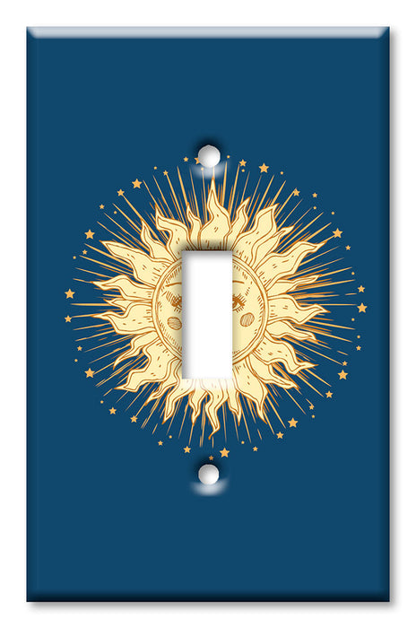 Decorative Printed OVERSIZED Switch Plate - Electrical Switch Cover JUMBO Wall Plate by Art Plates - Golden Sun with Blue Background