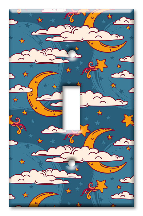 Decorative Printed OVERSIZED Switch Plate - Electrical Switch Cover JUMBO Wall Plate by Art Plates - Moon and Clouds Toss