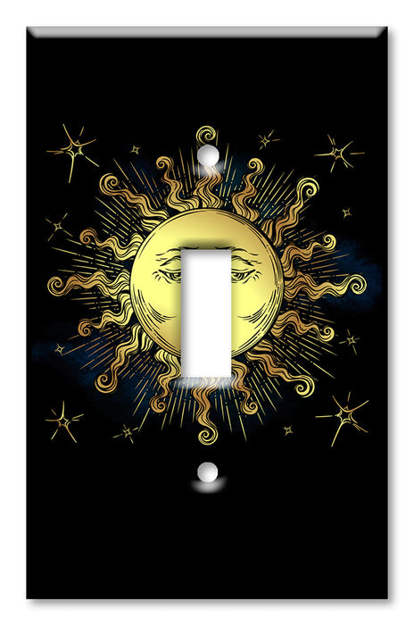 Decorative Printed OVERSIZED Switch Plate - Electrical Switch Cover JUMBO Wall Plate by Art Plates - Golden Sun on Dark Background