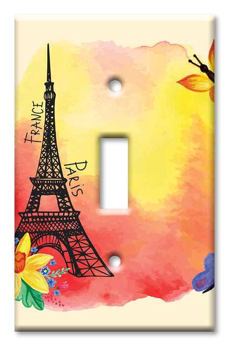 Decorative Printed OVERSIZED Switch Plate - Electrical Switch Cover JUMBO Wall Plate by Art Plates - Eiffel Tower with Butterfly