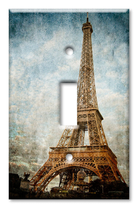 Decorative Printed OVERSIZED Switch Plate - Electrical Switch Cover JUMBO Wall Plate by Art Plates - Eiffel Tower faded Picture