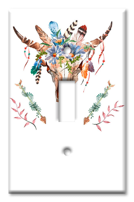 Decorative Printed OVERSIZED Switch Plate - Electrical Switch Cover JUMBO Wall Plate by Art Plates - Bull and Flowers