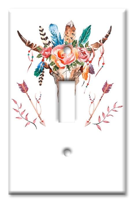 Decorative Printed OVERSIZED Switch Plate - Electrical Switch Cover JUMBO Wall Plate by Art Plates - Bull Skull Flowers and Arrows