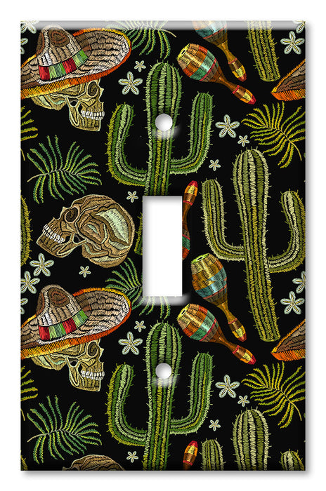 Decorative Printed OVERSIZED Switch Plate - Electrical Switch Cover JUMBO Wall Plate by Art Plates - Skulls and Cactus Toss