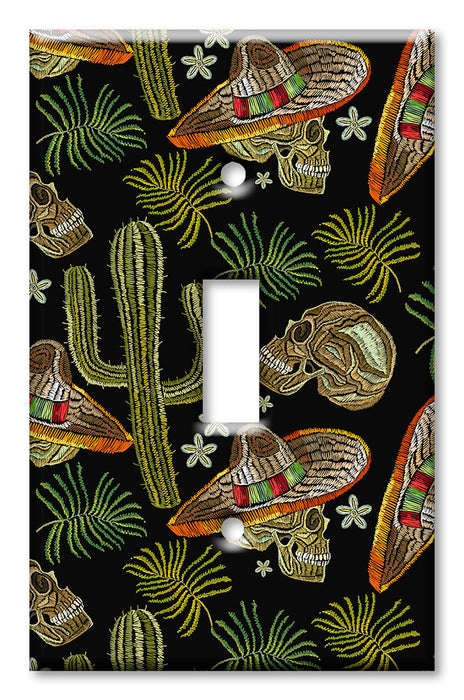 Decorative Printed OVERSIZED Switch Plate - Electrical Switch Cover JUMBO Wall Plate by Art Plates - Skulls and Cactus Toss II