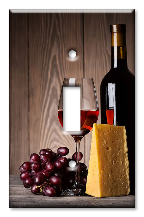 Decorative Printed Switch Plate - Electrical Switch Cover Wall Plate by Art Plates - Glass of Red Wine and Cheese