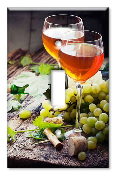 Decorative Printed OVERSIZED Switch Plate - Electrical Switch Cover JUMBO Wall Plate by Art Plates - White Wine, Grapes and Corks