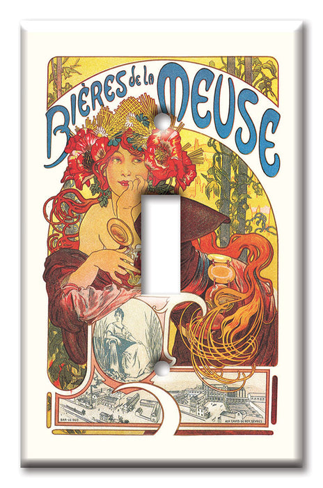 Decorative Printed Switch Plate - Electrical Switch Cover Wall Plate by Art Plates - Mucha: Bieres De La Meuse