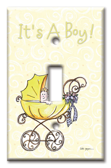 Decorative Printed OVERSIZED Switch Plate - Electrical Switch Cover JUMBO Wall Plate by Art Plates - It' A Boy: Carriage