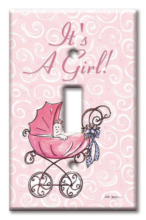 Decorative Printed OVERSIZED Switch Plate - Electrical Switch Cover JUMBO Wall Plate by Art Plates - It' A Girl: Carriage