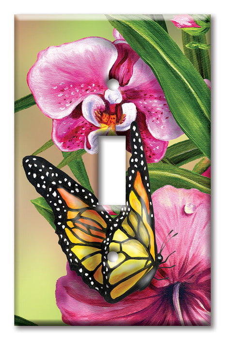 Decorative Printed OVERSIZED Switch Plate - Electrical Switch Cover JUMBO Wall Plate by Art Plates - Monarch and Flowers