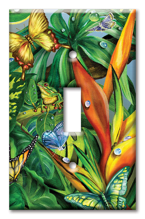 Decorative Printed OVERSIZED Switch Plate - Electrical Switch Cover JUMBO Wall Plate by Art Plates - Frog and Butterflies