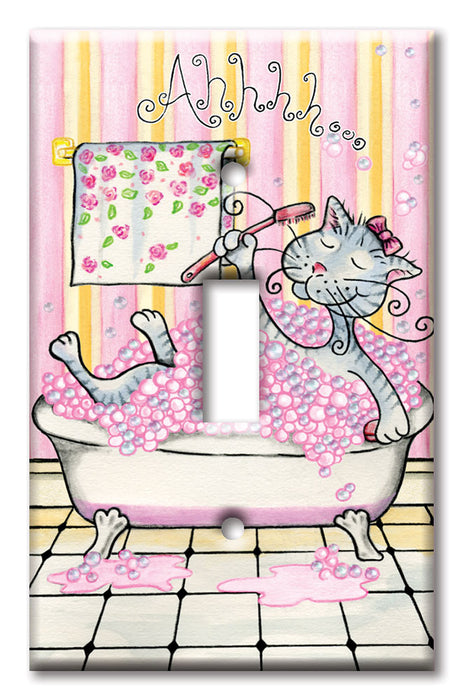 Decorative Printed Switch Plate - Electrical Switch Cover Wall Plate by Art Plates - Cat Bath