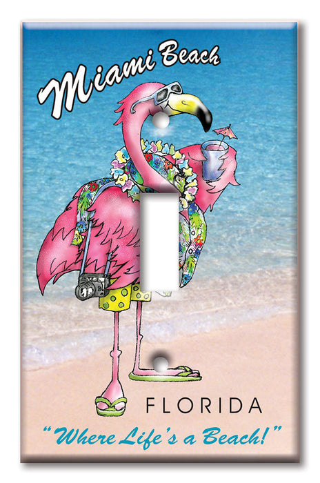 Decorative Printed Switch Plate - Electrical Switch Cover Wall Plate by Art Plates - Miami Flamingo - His